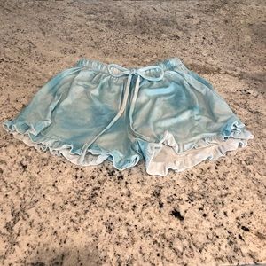 tie dye ruffled blue pajama shorts with drawstring stretchy waistband
